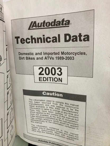 AutoData 03-140 Technical Data for Motorcycles 2003 Genuine
