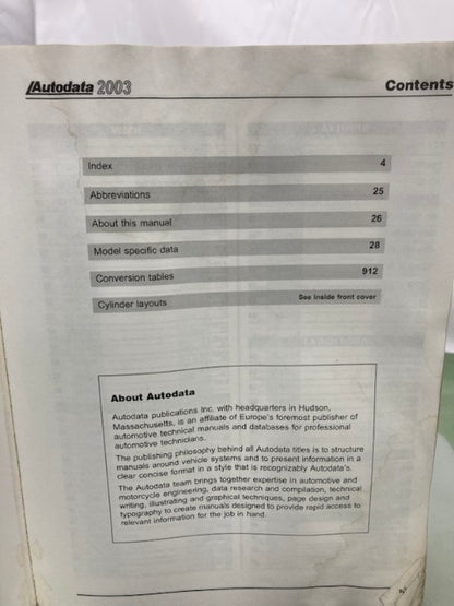 AutoData 03-140 Technical Data for Motorcycles 2003 Genuine