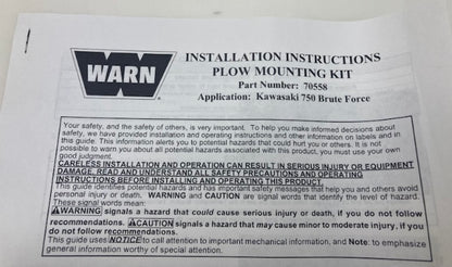 Warn 70558 Plow Mounting Kit New Genuine