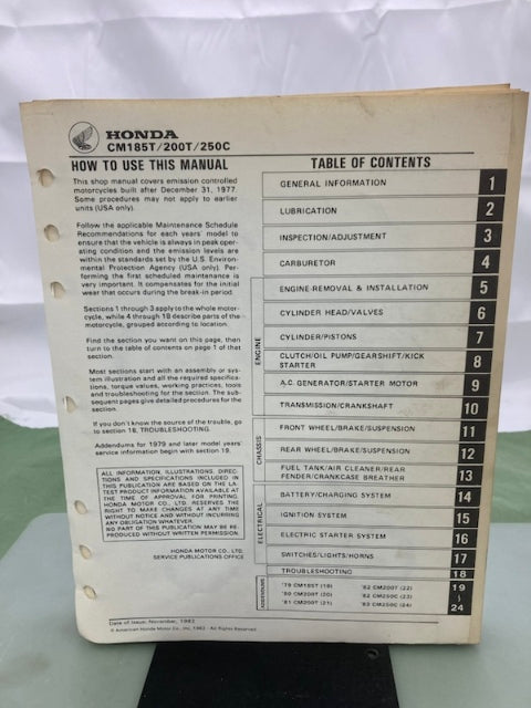 Honda 6141906 CM185T CM200T CM250C Shop Manual '78-'83 Genuine