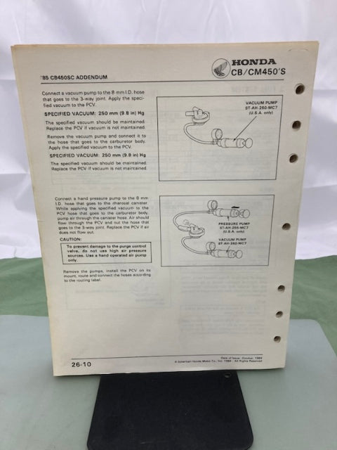 Honda 61MC003 CB/CM450'S Shop Manual '82 '83 & '85 Genuine