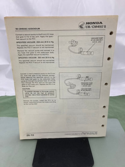 Honda 61MC003 CB/CM450'S Shop Manual '82 '83 & '85 Genuine
