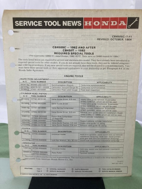 Honda 61MC003 CB/CM450'S Shop Manual '82 '83 & '85 Genuine
