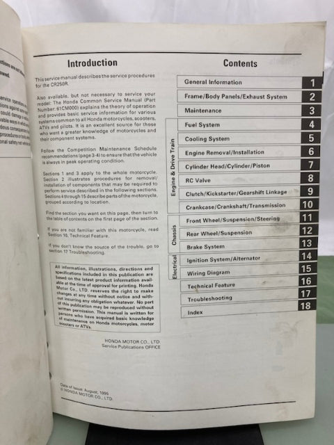 Honda 61KZ304 CR250R Service Manual '92-'96 Genuine