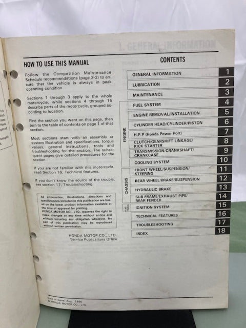 Honda 61KS705 CR250R Service Manual '86-'91 Genuine