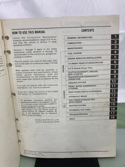 Honda 61KS705 CR250R Service Manual '86-'91 Genuine