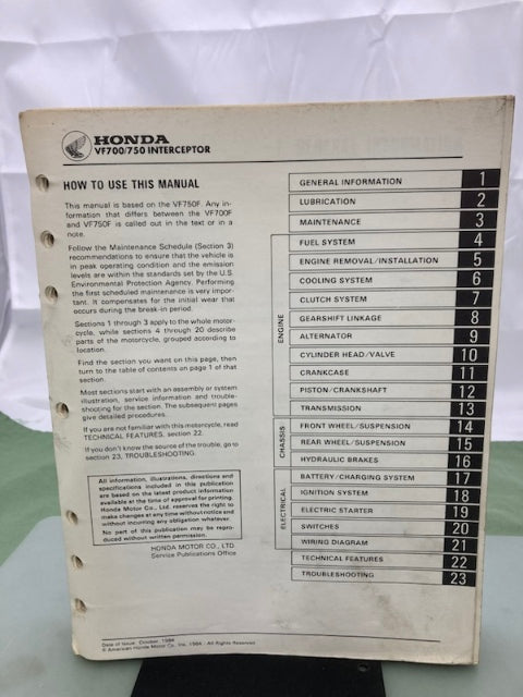 Honda 61MB203 V750F V700F Shop Manual '83-'85 Genuine