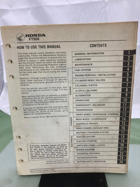 Honda 61MC801 FT500 Ascot Shop Manual '82-'83 Genuine