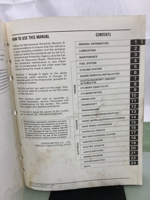 Honda 61MN402 CBR600F Service Manual '87-'90 Genuine