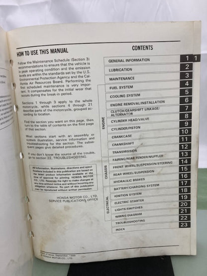 Honda 61MN402 CBR600F Service Manual '87-'90 Genuine