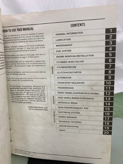 Honda 61MN112 XR600R Service Manual '88-'00 Genuine