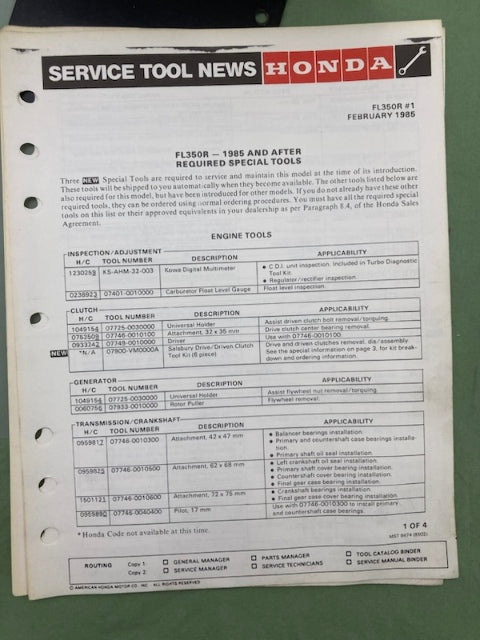 Honda 61VM000 FL350R Odyssey 350 Shop Manual '85 Genuine