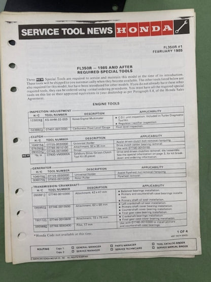 Honda 61VM000 FL350R Odyssey 350 Shop Manual '85 Genuine