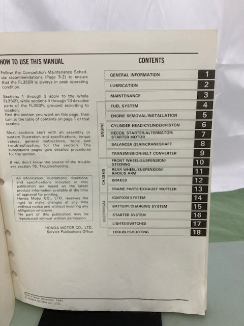 Honda 61VM000 FL350R Odyssey 350 Shop Manual '85 Genuine