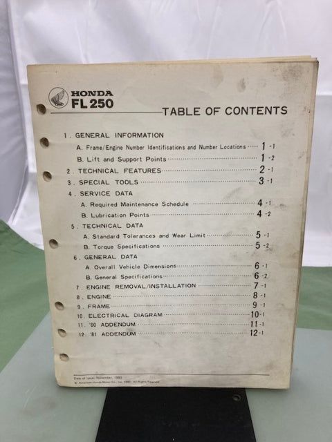 Honda 6295002 FL250 Odyssey 250 Shop Manual '81 Genuine