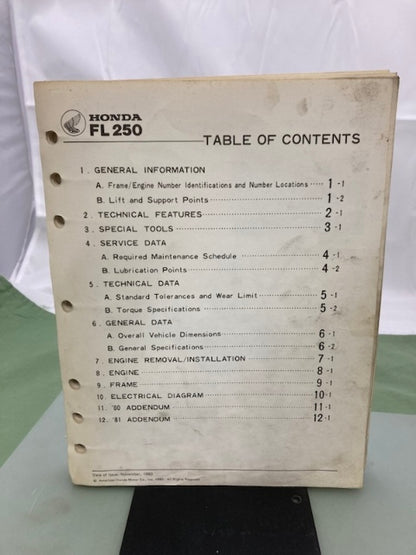 Honda 6295002 FL250 Odyssey 250 Shop Manual '81 Genuine