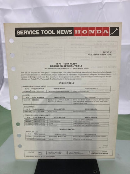 Honda 6295002 FL250 Odyssey 250 Shop Manual '81 Genuine