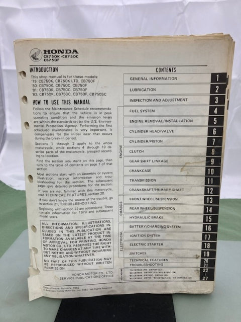 Honda 6142506Y CB750'S Shop Manual '79-'82 Genuine