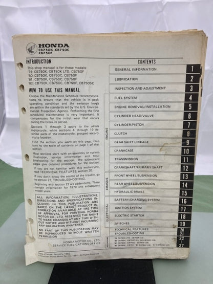 Honda 6142506Y CB750'S Shop Manual '79-'82 Genuine