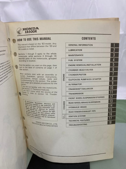 Honda 61MG301 XR500R Shop Manual '83-'84 Genuine