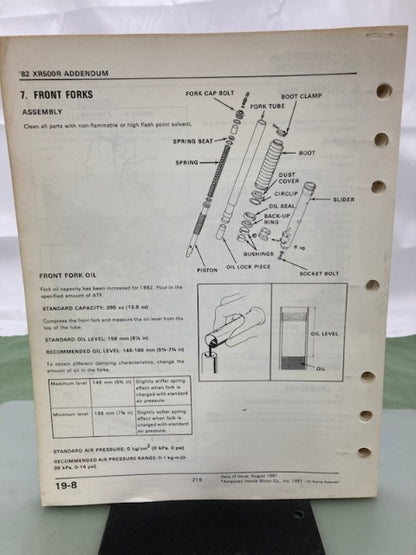 Honda 61MA001 XR500R Shop Manual '81-'82 Genuine