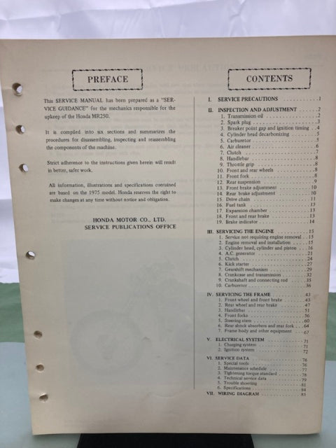 Honda 6139501 MR 250 MR250 Shop Manual '76 Genuine