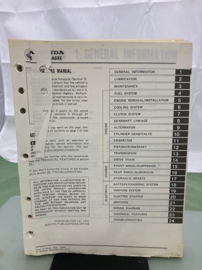 Honda 61MB300 V65 Sabre-VF1100S Shop Manual '84 Genuine