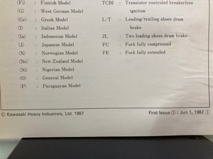 Kawasaki 99926-1011-01 Service Specifications Handbook '86-'87 Model Genuine