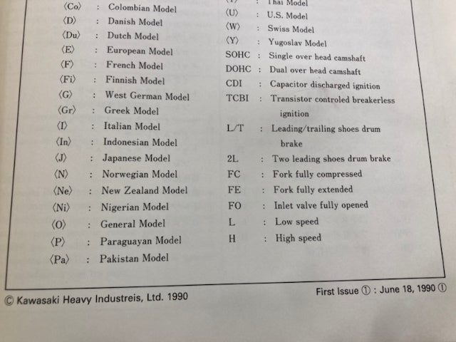 Kawasaki 99926-1016-01 Service Specifications Handbook '89-'90 Model Genuine