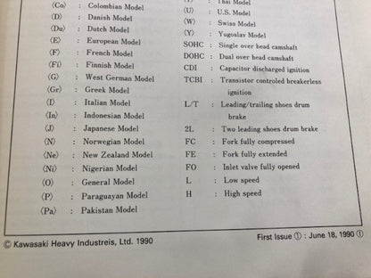 Kawasaki 99926-1016-01 Service Specifications Handbook '89-'90 Model Genuine