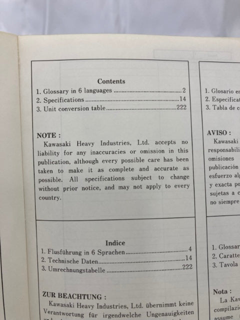 Kawasaki 99926-1018-01 Service Specifications Handbook '90-'91 Model Genuine