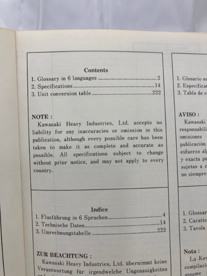 Kawasaki 99926-1018-01 Service Specifications Handbook '90-'91 Model Genuine