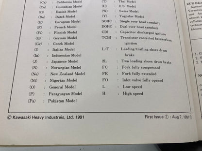 Kawasaki 99926-1018-01 Service Specifications Handbook '90-'91 Model Genuine