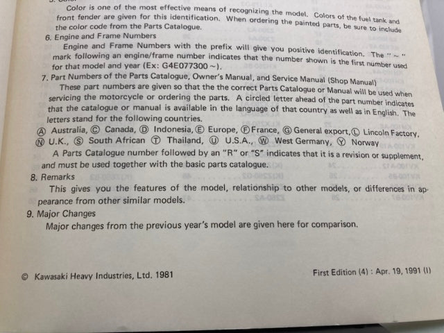 Kawasaki 99930-1002-01 Model Recognition Manual '79-'81 Genuine