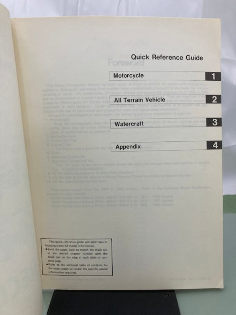 Kawasaki 99930-1004-01 Model Recognition Manual '86-'88 Model Genuine