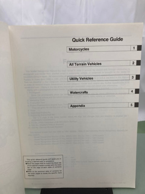 Kawasaki 99930-1005-01 Model Recognition Manual '89-'91 Genuine