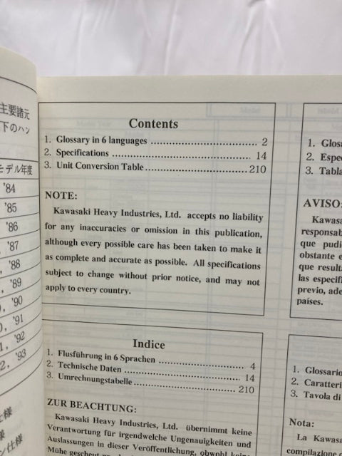 Kawasaki 99926-1024-01 Service Specifications Handbook '93-'94 Model Genuine