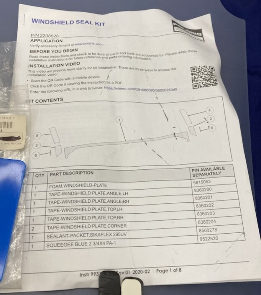 Polaris 2208628 K-Windshield Sealn Kit New Genuine