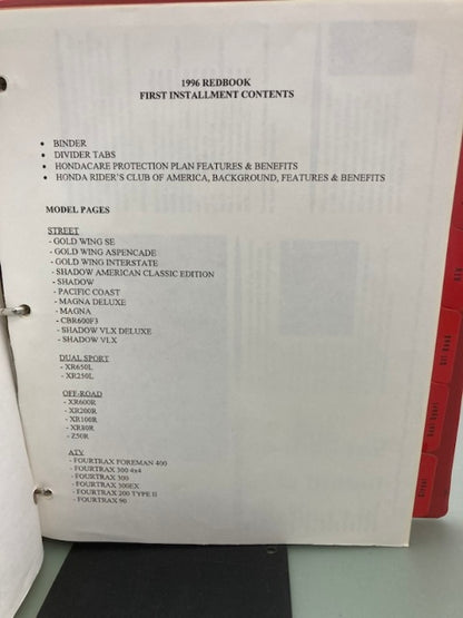 Honda Redbook Motorcycle & ATV Dealer Model Guide w/ Spec Sheets 1996 Genuine