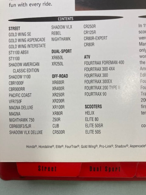 Honda Redbook Motorcycle & ATV Dealer Model Guide w/ Spec Sheets 1996 Genuine