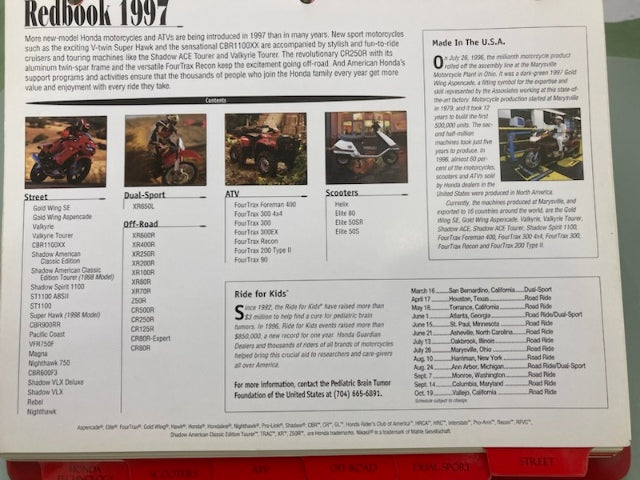 Honda Redbook Motorcycle & ATV Dealer Model Guide with Spec Sheets 1997 Genuine