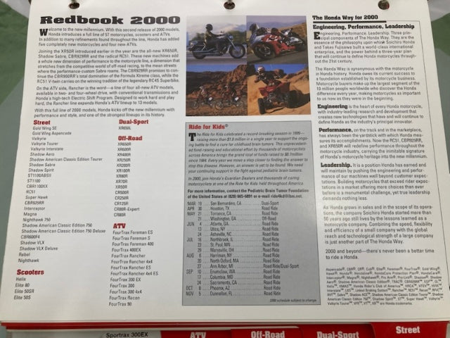 Honda Redbook Motorcycle & ATV Dealer Model Guide w/ Spec Sheets 2000 Genuine