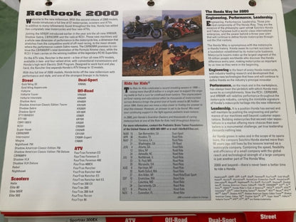 Honda Redbook Motorcycle & ATV Dealer Model Guide w/ Spec Sheets 2000 Genuine