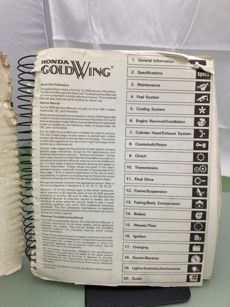 Honda 3524980 GL 1500 Gold Wing Service Manual & ETM 1991 Genuine