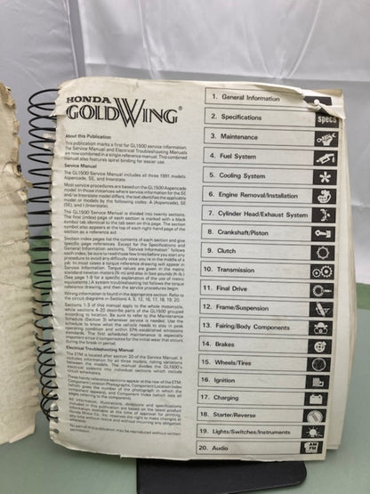 Honda 3524980 GL 1500 Gold Wing Service Manual & ETM 1991 Genuine