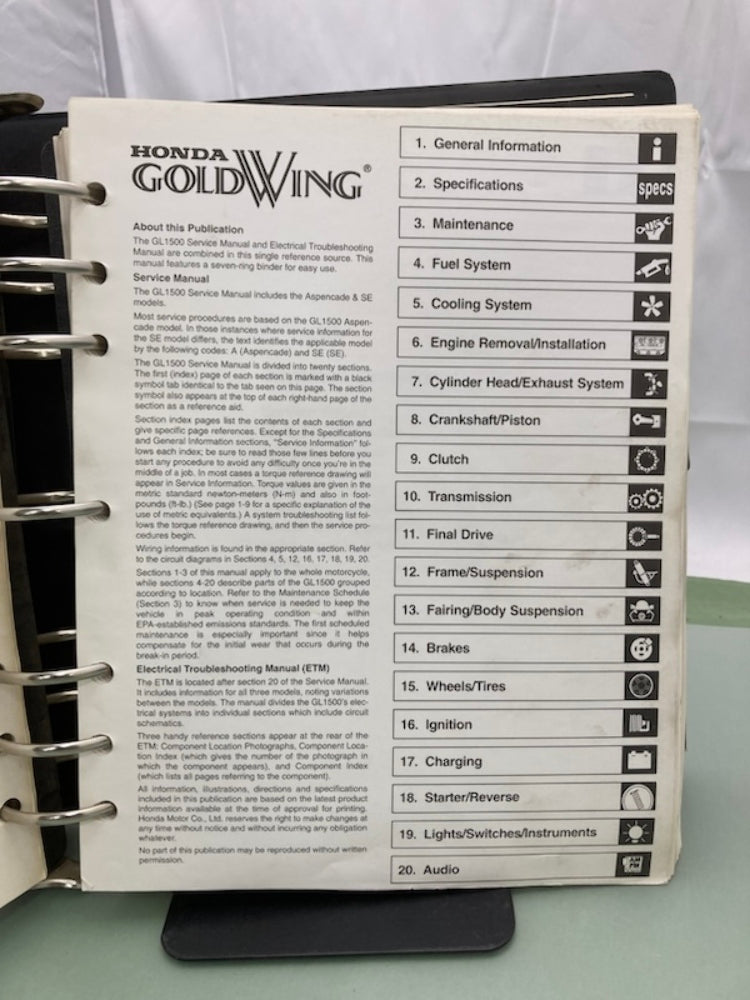 Honda 61MAM03-AH GL 1500 Gold Wing Service Manual Binder & ETM 1998 Genuine