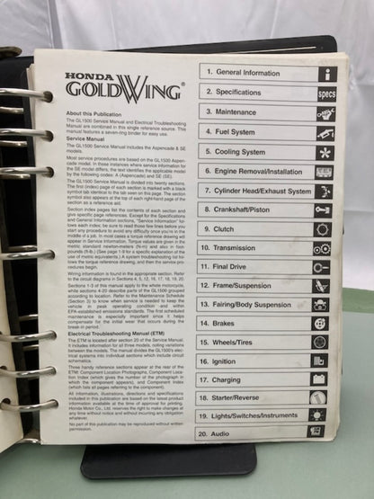 Honda 61MAM03-AH GL 1500 Gold Wing Service Manual Binder & ETM 1998 Genuine