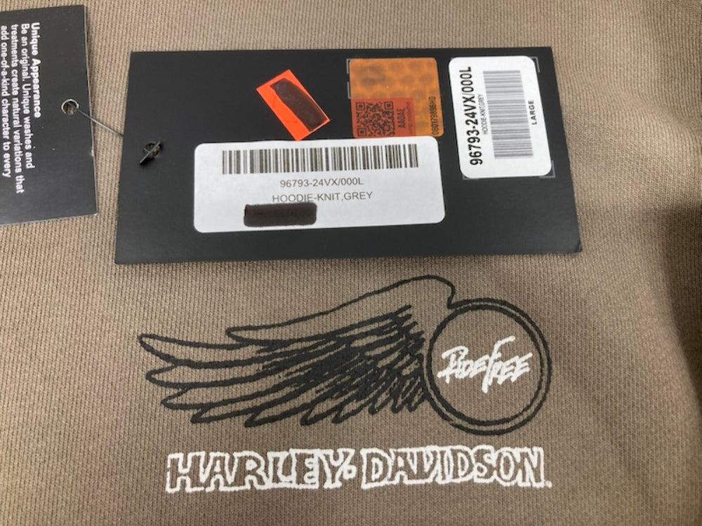 Harley Davidson 96793-24VX/000L Mens Long Sleeve Hoodie Grey Large New Genuine