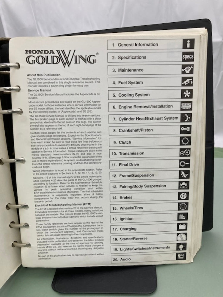 Honda 61MAM04-AH GL 1500 Gold Wing Service Manual Binder & ETM 1999 Genuine
