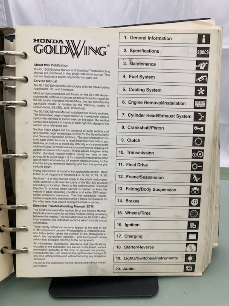 Honda 61MAM01-AH GL 1500 Gold Wing Service Manual Binder & ETM 1996 Genuine